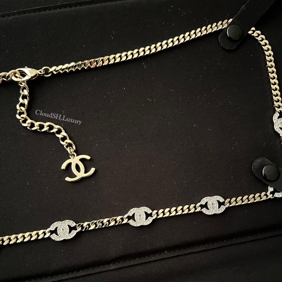 Auth Chanel 21A Crystal CC Logo Chain Belt w/ Gold Hardware - Picture 3 of 11